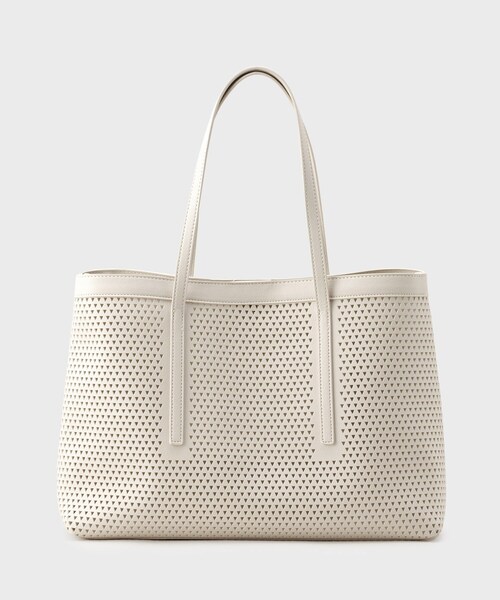 INDIVI（インディヴィ）の「◆【合皮／A4収納可能】レース風カットアウト軽量ミドルバッグ（トートバッグ・レディース・ブラック/オフホワイト・00）」の3枚目の写真