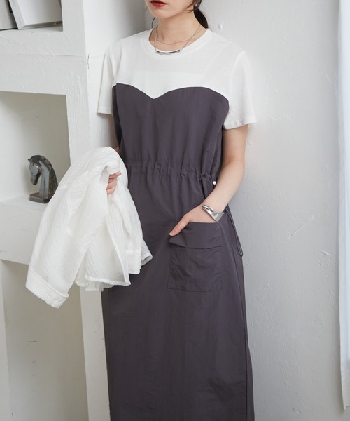 RANAN（ラナン）の「[全骨格華奢見え]ビスチェドッキングワンピース（ワンピース・レディース・ベージュ系その他/グレー×ホワイト/グレー系その他/ブラック×ホワイト・L/M/LL/3L）」の4枚目の写真