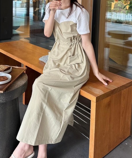 RANAN（ラナン）の「[全骨格華奢見え]ビスチェドッキングワンピース（ワンピース・レディース・ベージュ系その他/グレー×ホワイト/グレー系その他/ブラック×ホワイト・L/M/LL/3L）」の5枚目の写真