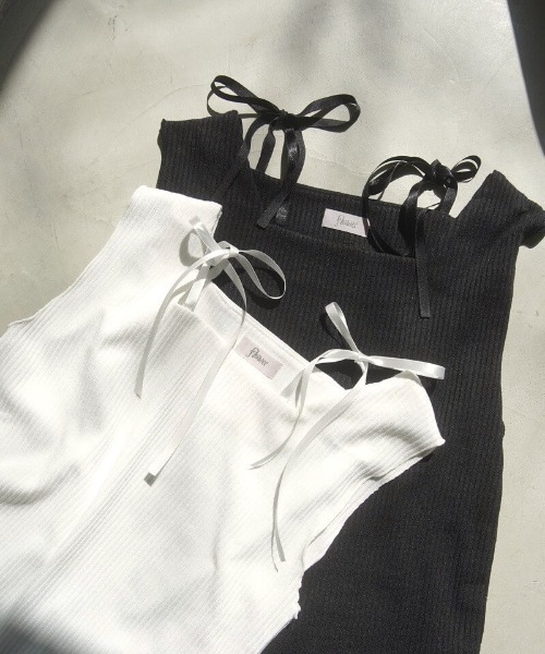 flower（フラワー）の「リボンタンクトップ（タンクトップ・レディース・ブラック/ホワイト・FREE）」の4枚目の写真