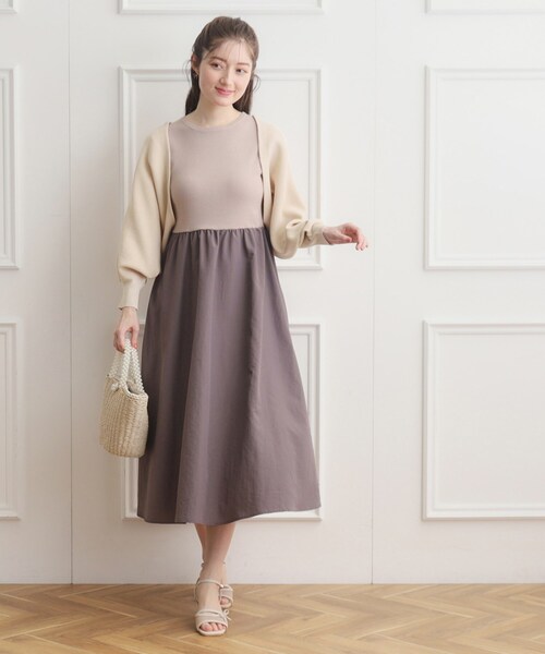 couture brooch（クチュールブローチ）の「◆【上下2WAY】レースアップニットボレロ（カーディガン/ボレロ・レディース・アイボリー/ブラウン系その他/ピンク・38/42）」の5枚目の写真