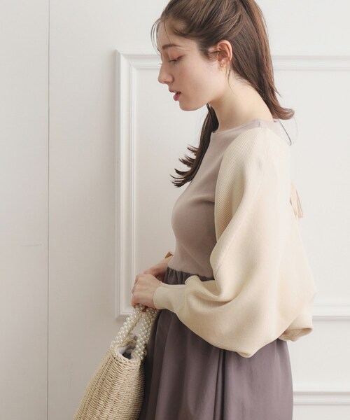 couture brooch（クチュールブローチ）の「◆【上下2WAY】レースアップニットボレロ（カーディガン/ボレロ・レディース・アイボリー/ブラウン系その他/ピンク・38/42）」の9枚目の写真