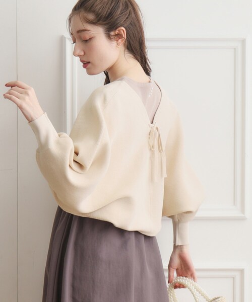 couture brooch（クチュールブローチ）の「◆【上下2WAY】レースアップニットボレロ（カーディガン/ボレロ・レディース・アイボリー/ブラウン系その他/ピンク・38/42）」の10枚目の写真