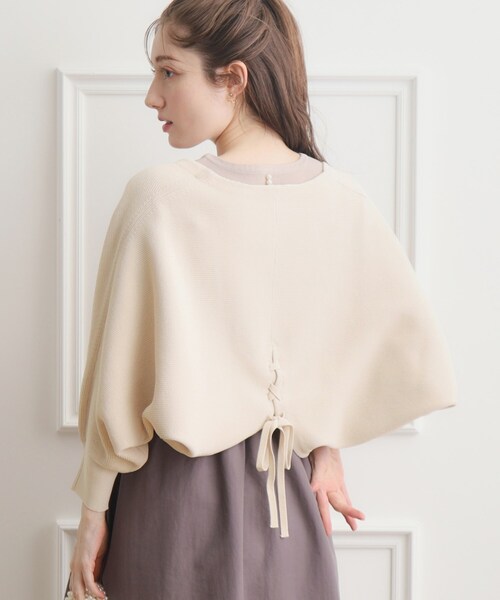 couture brooch（クチュールブローチ）の「◆【上下2WAY】レースアップニットボレロ（カーディガン/ボレロ・レディース・アイボリー/ブラウン系その他/ピンク・38/42）」の11枚目の写真