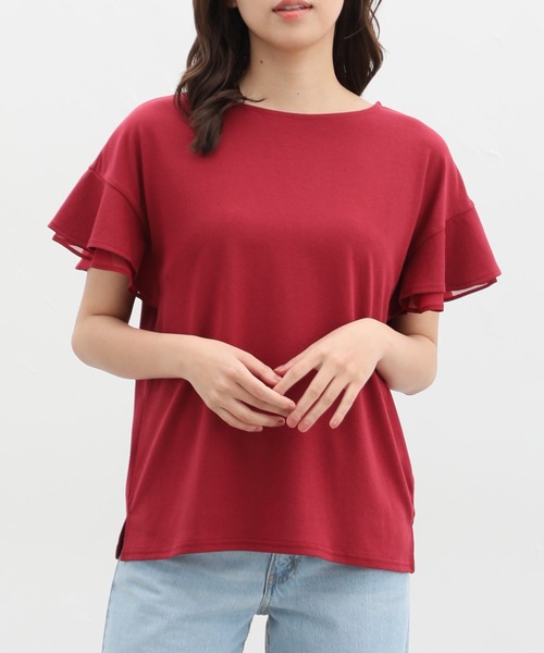 Honeys（ハニーズ）の「フリル袖Ｔシャツ（Tシャツ/カットソー・レディース・ネイビー/イエロー/ブルー系その他/モカ/ベージュ/レッド/オフホワイト/ブラック/ブルーグリーン・S/M/L/LL/3L）」の9枚目の写真