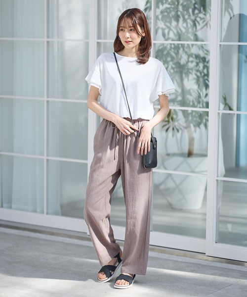 Honeys（ハニーズ）の「フリル袖Ｔシャツ（Tシャツ/カットソー・レディース・ネイビー/イエロー/ブルー系その他/モカ/ベージュ/レッド/オフホワイト/ブラック/ブルーグリーン・S/M/L/LL/3L）」の10枚目の写真