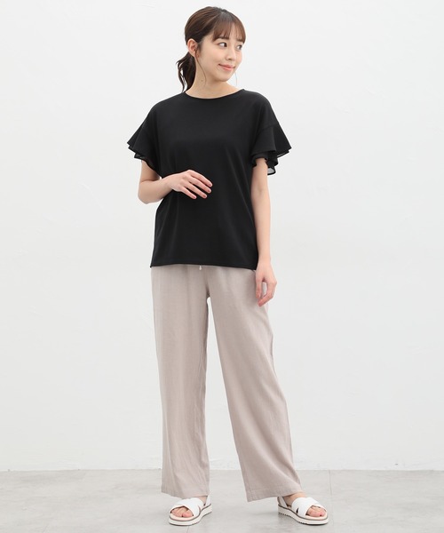 Honeys（ハニーズ）の「フリル袖Ｔシャツ（Tシャツ/カットソー・レディース・ネイビー/イエロー/ブルー系その他/モカ/ベージュ/レッド/オフホワイト/ブラック/ブルーグリーン・S/M/L/LL/3L）」の14枚目の写真