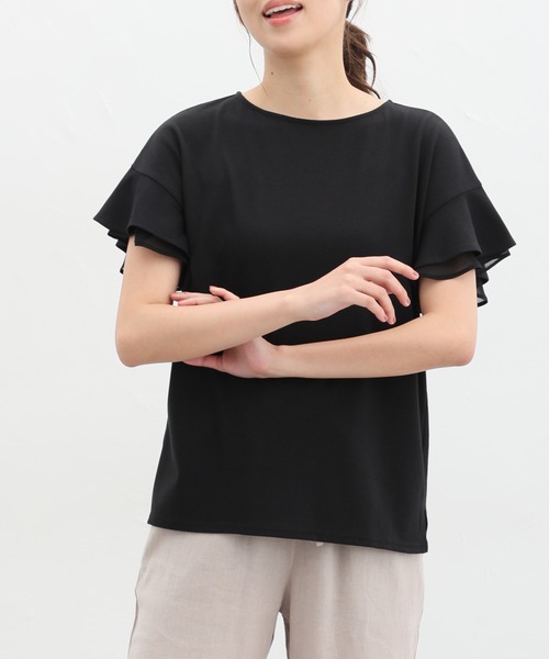 Honeys（ハニーズ）の「フリル袖Ｔシャツ（Tシャツ/カットソー・レディース・ネイビー/イエロー/ブルー系その他/モカ/ベージュ/レッド/オフホワイト/ブラック/ブルーグリーン・S/M/L/LL/3L）」の15枚目の写真