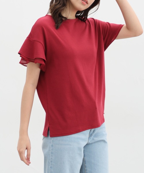 Honeys（ハニーズ）の「フリル袖Ｔシャツ（Tシャツ/カットソー・レディース・ネイビー/イエロー/ブルー系その他/モカ/ベージュ/レッド/オフホワイト/ブラック/ブルーグリーン・S/M/L/LL/3L）」の19枚目の写真