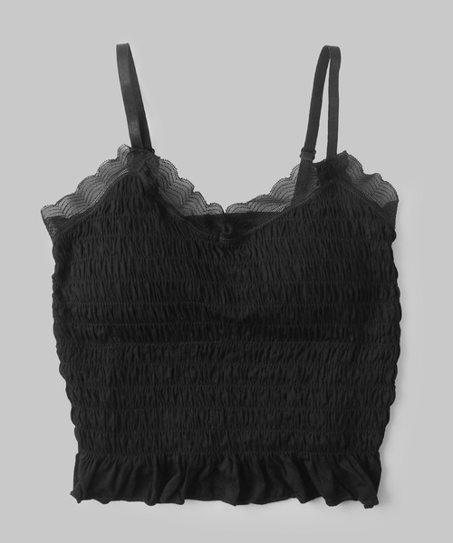 黒 シャーリングキャミソール コカ coca OUT BRA カップ付きシャーリングキャミ （Black
