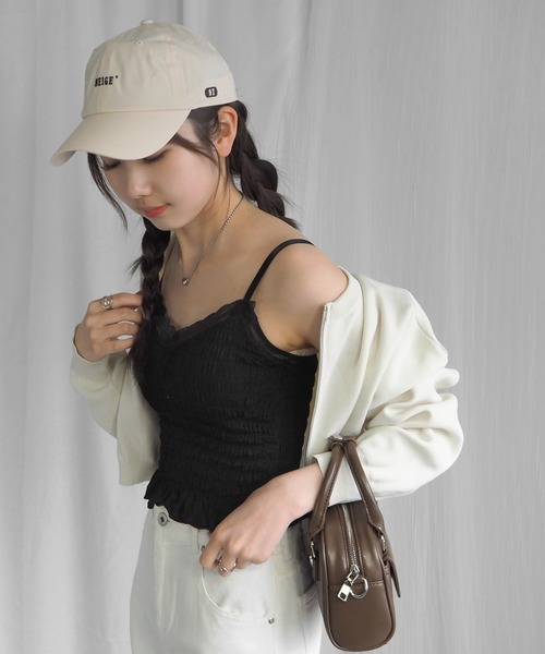 minia（ミニア）の「カップ付きシャーリングキャミ(ショート丈)（キャミソール・レディース・ブラック/グレー/ホワイト・FREE）」の11枚目の写真