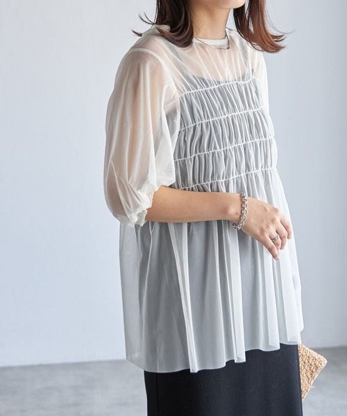 チュールシャーリングブラウス（シャツ/ブラウス）｜each（イーチ）の  