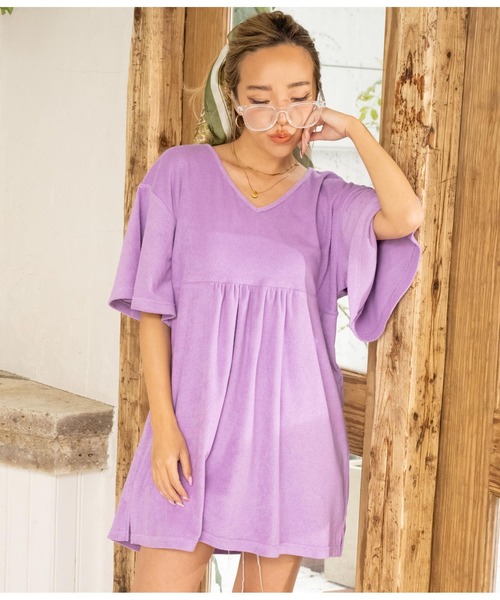 anap mimpi（アナップミンピ）の「フレアスリーブパイルVネックユッタリトップス（Tシャツ/カットソー・レディース・パープル/ミント・FREE）」の14枚目の写真