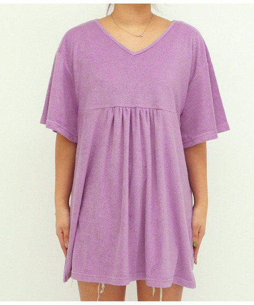 anap mimpi（アナップミンピ）の「フレアスリーブパイルVネックユッタリトップス（Tシャツ/カットソー・レディース・パープル/ミント・FREE）」の9枚目の写真