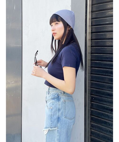 MURUA(ムルーア)の「リバーシブルニットビーニー(ニットキャップ/ビーニー・レディース・ブルー/ブラック・FREE)」の4枚目の写真