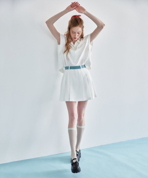 REDYAZEL（レディアゼル）の「【セットアップ可能】配色ベルトラインプリーツスカパン（その他パンツ・レディース・ミント/グレー/オフホワイト・FREE）」の2枚目の写真