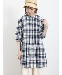 Samansa Mos2 | 【クールコットン】ピンタッククルーネックチュニック(シャツ/ブラウス)