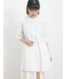Samansa Mos2 | 【クールコットン】ピンタッククルーネックチュニック(シャツ/ブラウス)