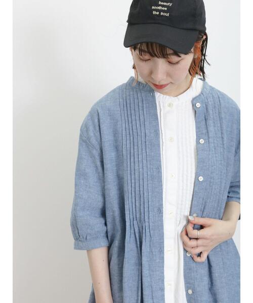 Samansa Mos2（サマンサ モスモス）の「【クールコットン/接触冷感】ピンタッククルーネックチュニック（シャツ/ブラウス・レディース・ブルー/オフホワイト/チャコールグレー/ネイビー・F）」の4枚目の写真