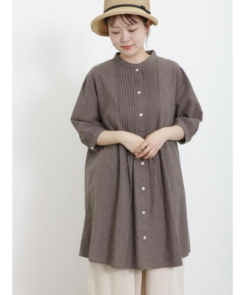 Samansa Mos2（サマンサ モスモス）の「【クールコットン/接触冷感】ピンタッククルーネックチュニック（シャツ/ブラウス・レディース・ブルー/オフホワイト/チャコールグレー/ネイビー・F）」の5枚目の写真