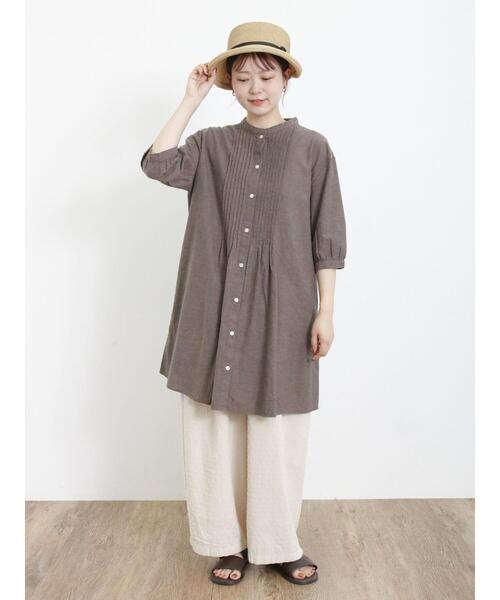 Samansa Mos2（サマンサ モスモス）の「【クールコットン/接触冷感】ピンタッククルーネックチュニック（シャツ/ブラウス・レディース・ブルー/オフホワイト/チャコールグレー/ネイビー・F）」の7枚目の写真