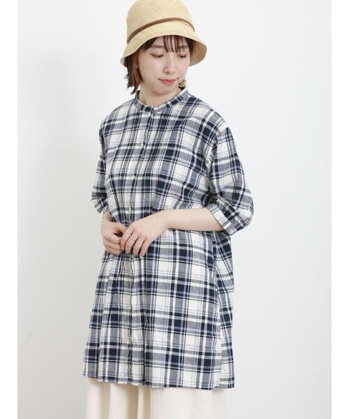 Samansa Mos2（サマンサ モスモス）の「【クールコットン/接触冷感】ピンタッククルーネックチュニック（シャツ/ブラウス・レディース・ブルー/オフホワイト/チャコールグレー/ネイビー・F）」の9枚目の写真