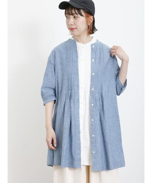 Samansa Mos2（サマンサ モスモス）の「【クールコットン/接触冷感】ピンタッククルーネックチュニック（シャツ/ブラウス・レディース・ブルー/オフホワイト/チャコールグレー/ネイビー・F）」の12枚目の写真