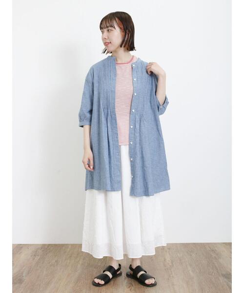 Samansa Mos2（サマンサ モスモス）の「【クールコットン/接触冷感】ピンタッククルーネックチュニック（シャツ/ブラウス・レディース・ブルー/オフホワイト/チャコールグレー/ネイビー・F）」の14枚目の写真