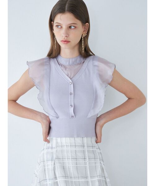 MERCURYDUO(マーキュリーデュオ)の「2WAYオーガンジードッキングラッフルニット(ニット/セーター・レディース・ラベンダー/オフホワイト/ブラック・FREE)」の8枚目の写真