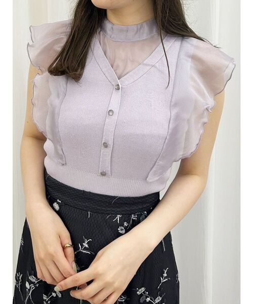 MERCURYDUO(マーキュリーデュオ)の「2WAYオーガンジードッキングラッフルニット(ニット/セーター・レディース・ラベンダー/オフホワイト/ブラック・FREE)」の13枚目の写真