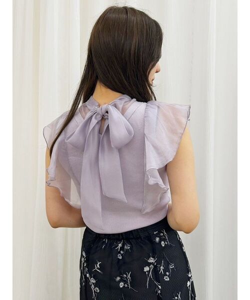 MERCURYDUO(マーキュリーデュオ)の「2WAYオーガンジードッキングラッフルニット(ニット/セーター・レディース・ラベンダー/オフホワイト/ブラック・FREE)」の14枚目の写真