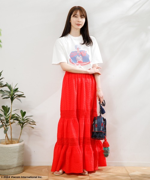 LEIN 幾何学柄刺繍巾着バッグ ブルー（ショルダーバッグ