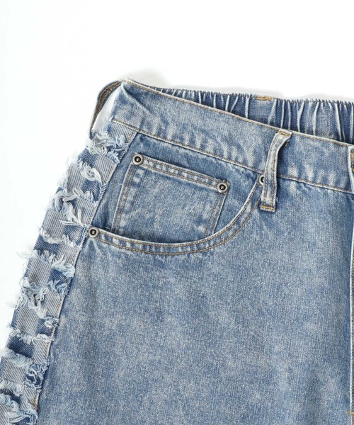 Salong hameu（サロン ハミュー）の「チェックサイドライン フリンジ ケミカルウォッシュデニムワイドパンツ メンズ レディース（デニムパンツ・メンズ・ブラック系その他/インディゴブルー・L/M）」の13枚目の写真