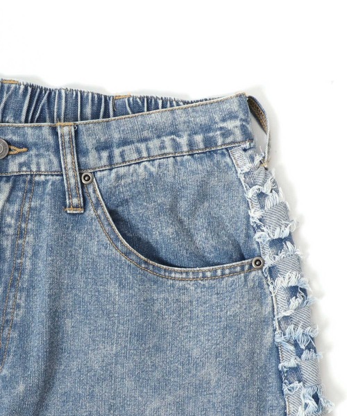 Salong hameu（サロン ハミュー）の「チェックサイドライン フリンジ ケミカルウォッシュデニムワイドパンツ メンズ レディース（デニムパンツ・メンズ・ブラック系その他/インディゴブルー・L/M）」の14枚目の写真