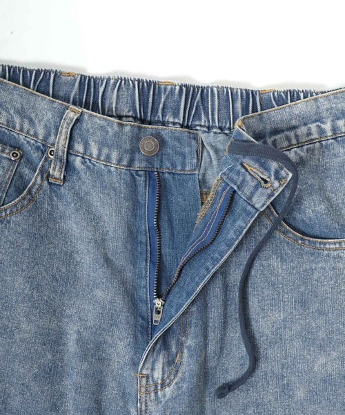 Salong hameu（サロン ハミュー）の「チェックサイドライン フリンジ ケミカルウォッシュデニムワイドパンツ メンズ レディース（デニムパンツ・メンズ・ブラック系その他/インディゴブルー・L/M）」の12枚目の写真