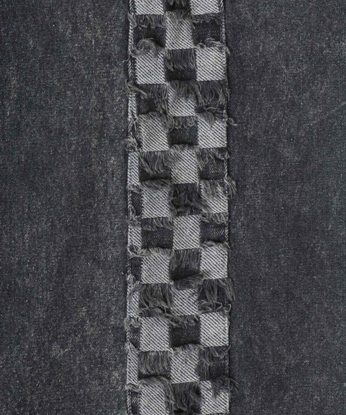 Salong hameu（サロン ハミュー）の「チェックサイドライン フリンジ ケミカルウォッシュデニムワイドパンツ メンズ レディース（デニムパンツ・メンズ・ブラック系その他/インディゴブルー・L/M）」の17枚目の写真