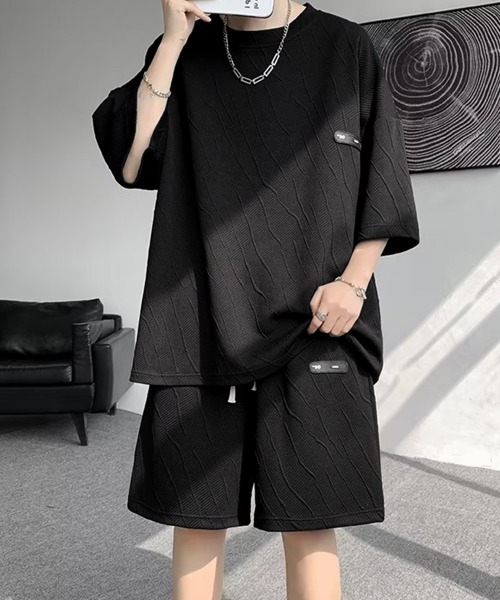 AsaAura(アサオーラ)の「メンズ 半袖tシャツ ハーフパンツセット(アンサンブル・メンズ・ブラック/ホワイト/ベージュ・M/L/XL)」の5枚目の写真