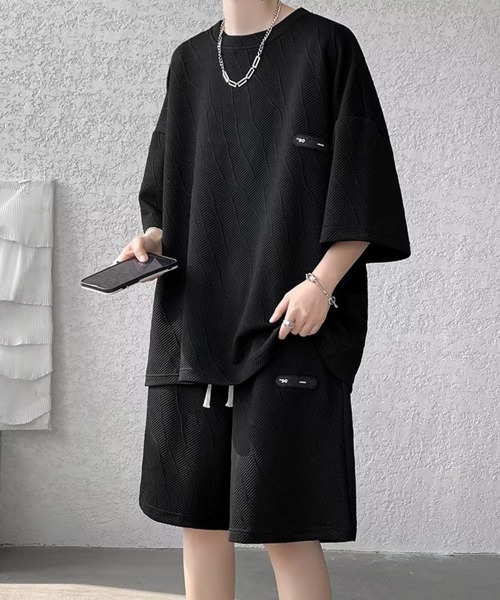 AsaAura(アサオーラ)の「メンズ 半袖tシャツ ハーフパンツセット(アンサンブル・メンズ・ブラック/ホワイト/ベージュ・M/L/XL)」の6枚目の写真