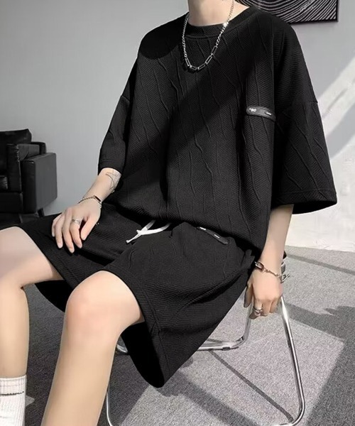 AsaAura(アサオーラ)の「メンズ 半袖tシャツ ハーフパンツセット(アンサンブル・メンズ・ブラック/ホワイト/ベージュ・M/L/XL)」の7枚目の写真