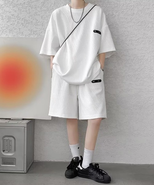 AsaAura(アサオーラ)の「メンズ 半袖tシャツ ハーフパンツセット(アンサンブル・メンズ・ブラック/ホワイト/ベージュ・M/L/XL)」の11枚目の写真