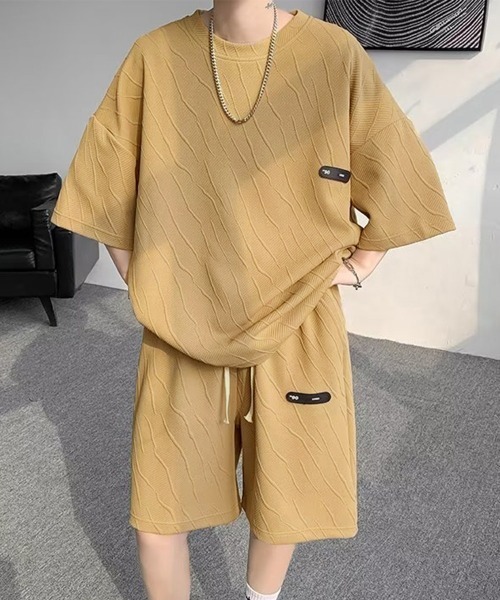 AsaAura(アサオーラ)の「メンズ 半袖tシャツ ハーフパンツセット(アンサンブル・メンズ・ブラック/ホワイト/ベージュ・M/L/XL)」の14枚目の写真