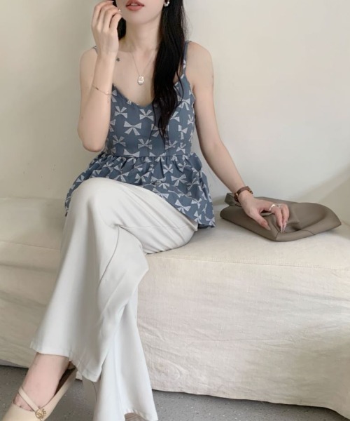 Diosfront（ディオスフロント）の「リボンジャガードVネックペプラムキャミソール（キャミソール・レディース・ブラック/ブルーグレー/ホワイト・FREE）」の6枚目の写真