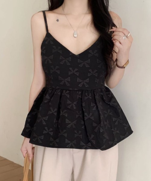 Diosfront（ディオスフロント）の「リボンジャガードVネックペプラムキャミソール（キャミソール・レディース・ブラック/ブルーグレー/ホワイト・FREE）」の21枚目の写真