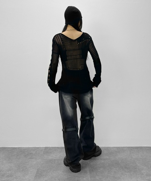 LVEU.(ラブユ.)の「【LVEU.】ダメージニットトップス/ トップス ニット メッシュ ダメージ オーバー シアー 透け感 レイヤード ブラック ホワイト ZOZOTOWN限定(ニット/セーター・レディース・ブラック/ホワイト・FREE)」の8枚目の写真