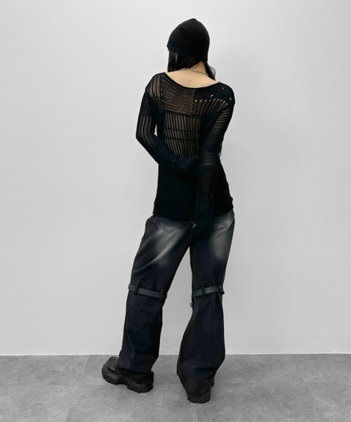 LVEU.(ラブユ.)の「【LVEU.】ダメージニットトップス/ トップス ニット メッシュ ダメージ オーバー シアー 透け感 レイヤード ブラック ホワイト ZOZOTOWN限定(ニット/セーター・レディース・ブラック/ホワイト・FREE)」の6枚目の写真