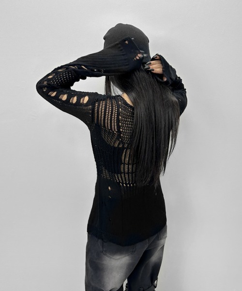 LVEU.(ラブユ.)の「【LVEU.】ダメージニットトップス/ トップス ニット メッシュ ダメージ オーバー シアー 透け感 レイヤード ブラック ホワイト ZOZOTOWN限定(ニット/セーター・レディース・ブラック/ホワイト・FREE)」の10枚目の写真