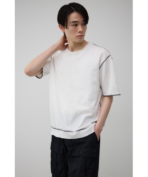 AZUL by moussy(アズールバイマウジー)の「ブランケットステッチ半袖ニット(ニット/セーター・メンズ・オフホワイト/ブルー/ブラック/ライトグレー・FREE)」の6枚目の写真