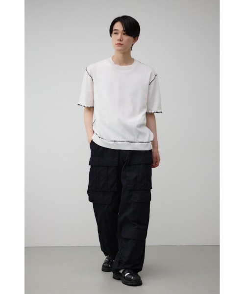 AZUL by moussy(アズールバイマウジー)の「ブランケットステッチ半袖ニット(ニット/セーター・メンズ・オフホワイト/ブルー/ブラック/ライトグレー・FREE)」の7枚目の写真
