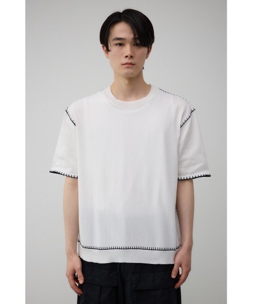 AZUL by moussy(アズールバイマウジー)の「ブランケットステッチ半袖ニット(ニット/セーター・メンズ・オフホワイト/ブルー/ブラック/ライトグレー・FREE)」の8枚目の写真