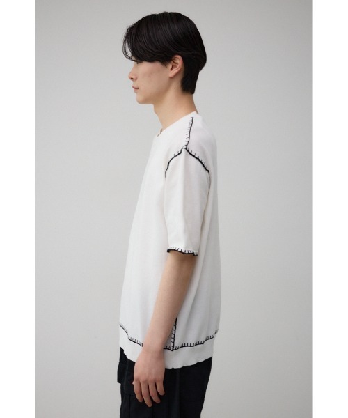 AZUL by moussy(アズールバイマウジー)の「ブランケットステッチ半袖ニット(ニット/セーター・メンズ・オフホワイト/ブルー/ブラック/ライトグレー・FREE)」の9枚目の写真